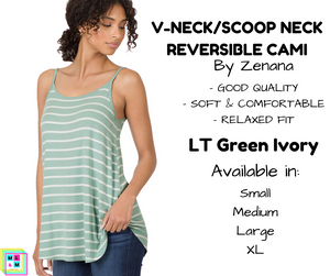 V-Neck/Scoop Neck Reversible Cami - LT Green/Ivory