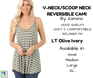 V-Neck/Scoop Neck Reversible Cami - LT Olive/Ivory