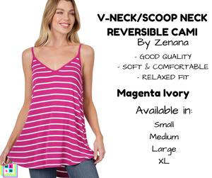 V-Neck/Scoop Neck Reversible Cami - Magenta/Ivory