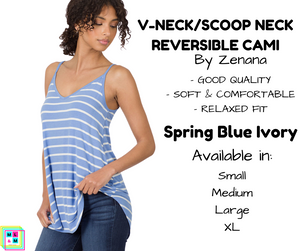 V-Neck/Scoop Neck Reversible Cami - Spring Blue/Ivory