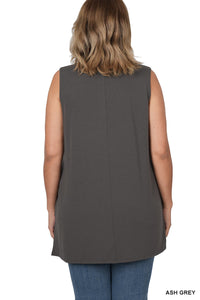 PLUS Sleeveless Side Slit Top - Ash Grey