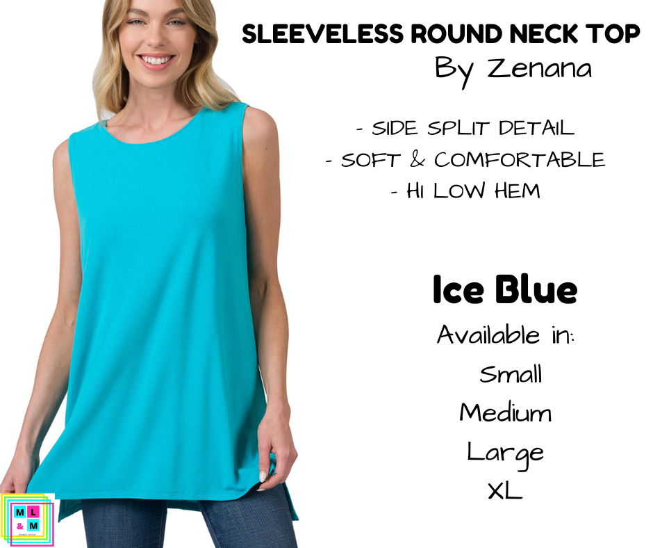 Sleeveless Round Neck Top - Ice Blue