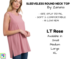 Sleeveless Round Neck Top - LT Rose