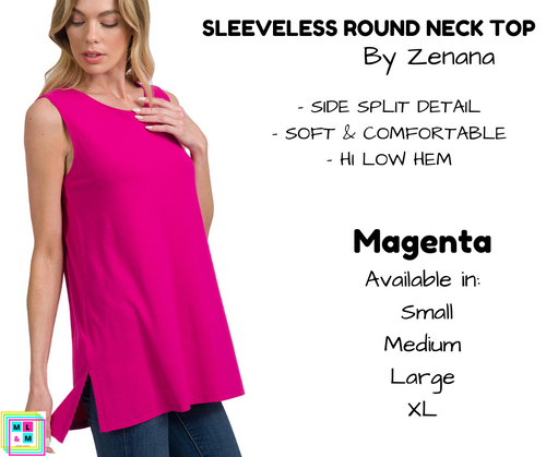 Sleeveless Round Neck Top - Magenta