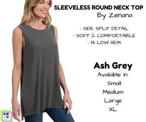 Sleeveless Round Neck Top - Ash Grey