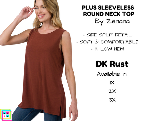PLUS Sleeveless Round Neck Top - DK Rust