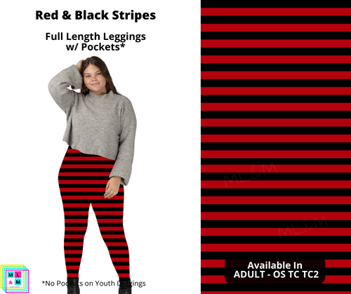 Red & Black Stripes Full Length Leggings w/ Pockets by ML&M