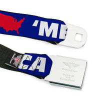Load image into Gallery viewer, BD Wings Logo CLOSE-UP Full Color Black Silver Seatbelt Belt - 'MERICA/USA Silhouette Blue/White/Red Webbing