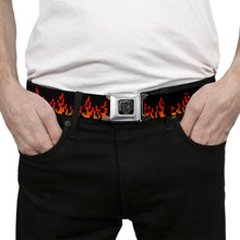 Load image into Gallery viewer, BD Wings Logo CLOSE-UP Black/Silver Seatbelt Belt - 8-Bit Pixel Flames Black/Oranges/Reds Webbing