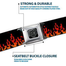 Load image into Gallery viewer, BD Wings Logo CLOSE-UP Black/Silver Seatbelt Belt - 8-Bit Pixel Flames Black/Oranges/Reds Webbing