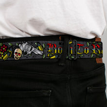 Load image into Gallery viewer, BD Wings Logo CLOSE-UP Full Color Black Silver Seatbelt Belt - Born to Raise Hell Gray Webbing