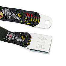 Load image into Gallery viewer, BD Wings Logo CLOSE-UP Full Color Black Silver Seatbelt Belt - Born to Raise Hell Gray Webbing