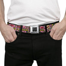 Load image into Gallery viewer, BD Wings Logo CLOSE-UP Full Color Black Silver Seatbelt Belt - Born to Raise Hell Pink Webbing