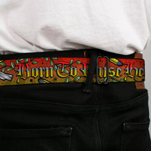 Load image into Gallery viewer, BD Wings Logo CLOSE-UP Full Color Black Silver Seatbelt Belt - Born to Raise Hell Red Webbing