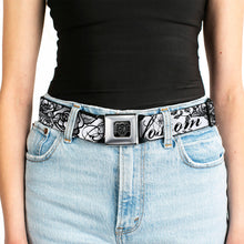 Load image into Gallery viewer, BD Wings Logo CLOSE-UP Full Color Black Silver Seatbelt Belt - Born to Blossom Black/White Webbing