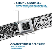 Load image into Gallery viewer, BD Wings Logo CLOSE-UP Full Color Black Silver Seatbelt Belt - Born to Blossom Black/White Webbing