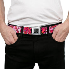 Load image into Gallery viewer, BD Wings Logo CLOSE-UP Full Color Black Silver Seatbelt Belt - Born to Blossom CLOSE-UP White Webbing