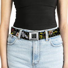 Load image into Gallery viewer, BD Wings Logo CLOSE-UP Full Color Black Silver Seatbelt Belt - Born to Raise Hell CLOSE-UP Black Webbing