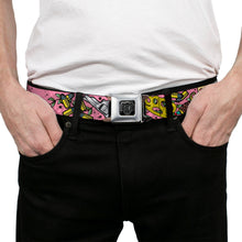 Load image into Gallery viewer, BD Wings Logo CLOSE-UP Full Color Black Silver Seatbelt Belt - Born to Raise Hell CLOSE-UP Pink Webbing
