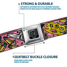 Load image into Gallery viewer, BD Wings Logo CLOSE-UP Full Color Black Silver Seatbelt Belt - Born to Raise Hell CLOSE-UP Pink Webbing