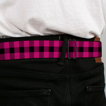 Load image into Gallery viewer, BD Wings Logo CLOSE-UP Full Color Black Silver Seatbelt Belt - Buffalo Plaid Black/Fuchsia Webbing