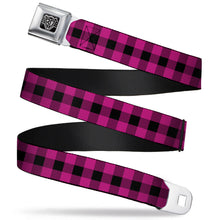 Load image into Gallery viewer, BD Wings Logo CLOSE-UP Full Color Black Silver Seatbelt Belt - Buffalo Plaid Black/Fuchsia Webbing
