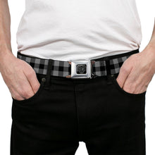 Load image into Gallery viewer, BD Wings Logo CLOSE-UP Full Color Black Silver Seatbelt Belt - Buffalo Plaid Black/Gray Webbing