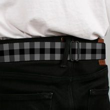 Load image into Gallery viewer, BD Wings Logo CLOSE-UP Full Color Black Silver Seatbelt Belt - Buffalo Plaid Black/Gray Webbing