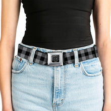 Load image into Gallery viewer, BD Wings Logo CLOSE-UP Full Color Black Silver Seatbelt Belt - Buffalo Plaid Black/Gray Webbing