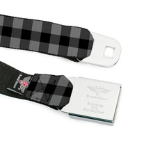 Load image into Gallery viewer, BD Wings Logo CLOSE-UP Full Color Black Silver Seatbelt Belt - Buffalo Plaid Black/Gray Webbing