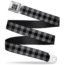 Load image into Gallery viewer, BD Wings Logo CLOSE-UP Full Color Black Silver Seatbelt Belt - Buffalo Plaid Black/Gray Webbing