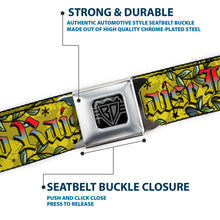 Load image into Gallery viewer, BD Wings Logo CLOSE-UP Full Color Black Silver Seatbelt Belt - Born to Raise Hell Yellow Webbing