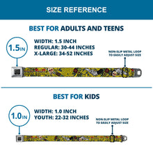 Load image into Gallery viewer, BD Wings Logo CLOSE-UP Full Color Black Silver Seatbelt Belt - Born to Raise Hell Yellow Webbing