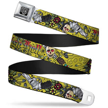 Load image into Gallery viewer, BD Wings Logo CLOSE-UP Full Color Black Silver Seatbelt Belt - Born to Raise Hell Yellow Webbing