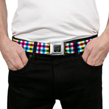 Load image into Gallery viewer, BD Wings Logo CLOSE-UP Full Color Black Silver Seatbelt Belt - Buffalo Plaid White/Multi Color Webbing