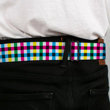 Load image into Gallery viewer, BD Wings Logo CLOSE-UP Full Color Black Silver Seatbelt Belt - Buffalo Plaid White/Multi Color Webbing
