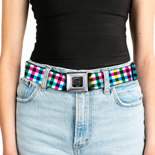 Load image into Gallery viewer, BD Wings Logo CLOSE-UP Full Color Black Silver Seatbelt Belt - Buffalo Plaid White/Multi Color Webbing