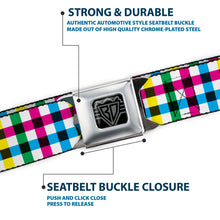 Load image into Gallery viewer, BD Wings Logo CLOSE-UP Full Color Black Silver Seatbelt Belt - Buffalo Plaid White/Multi Color Webbing