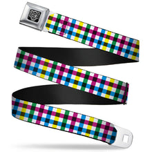 Load image into Gallery viewer, BD Wings Logo CLOSE-UP Full Color Black Silver Seatbelt Belt - Buffalo Plaid White/Multi Color Webbing