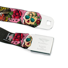 Load image into Gallery viewer, BD Wings Logo CLOSE-UP Full Color Black Silver Seatbelt Belt - Death Before Dishonor Pink Webbing