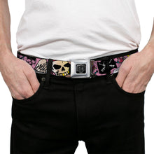 Load image into Gallery viewer, BD Wings Logo CLOSE-UP Full Color Black Silver Seatbelt Belt - Dead Men Tell No Tales Pink Webbing