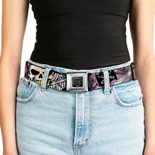 Load image into Gallery viewer, BD Wings Logo CLOSE-UP Full Color Black Silver Seatbelt Belt - Dead Men Tell No Tales Pink Webbing