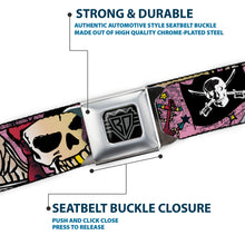 Load image into Gallery viewer, BD Wings Logo CLOSE-UP Full Color Black Silver Seatbelt Belt - Dead Men Tell No Tales Pink Webbing