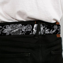Load image into Gallery viewer, BD Wings Logo CLOSE-UP Full Color Black Silver Seatbelt Belt - Death Before Dishonor Black/White Webbing