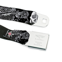 Load image into Gallery viewer, BD Wings Logo CLOSE-UP Full Color Black Silver Seatbelt Belt - Death Before Dishonor Black/White Webbing