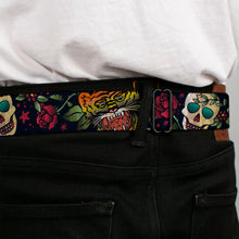 Load image into Gallery viewer, BD Wings Logo CLOSE-UP Full Color Black Silver Seatbelt Belt - Death Before Dishonor CLOSE-UP Black Webbing