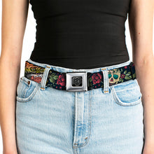 Load image into Gallery viewer, BD Wings Logo CLOSE-UP Full Color Black Silver Seatbelt Belt - Death Before Dishonor CLOSE-UP Black Webbing