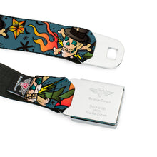 Load image into Gallery viewer, BD Wings Logo CLOSE-UP Full Color Black Silver Seatbelt Belt - Death or Glory CLOSE-UP Gray Webbing