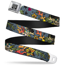 Load image into Gallery viewer, BD Wings Logo CLOSE-UP Full Color Black Silver Seatbelt Belt - Death or Glory CLOSE-UP Gray Webbing