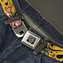 Load image into Gallery viewer, BD Wings Logo CLOSE-UP Full Color Black Silver Seatbelt Belt - Dad &amp; Dad Yellow Webbing